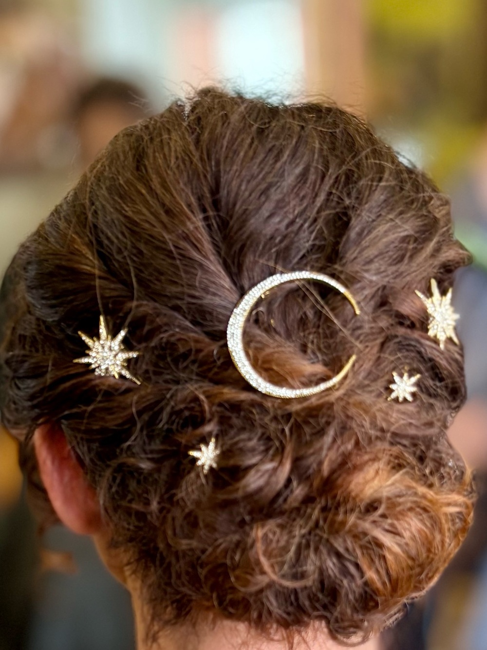 Anthropologie Gold Moon & Star Rhinestone Hair Pin Set (three pieces) - Picture 4 of 4